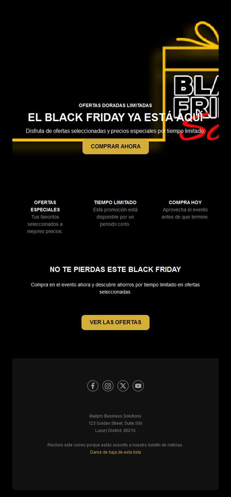 Email negro y amarillo de rebajas Black Friday