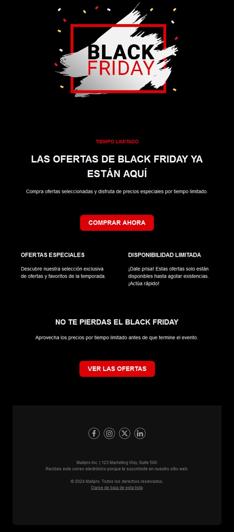 Email sencillo de ofertas Black Friday