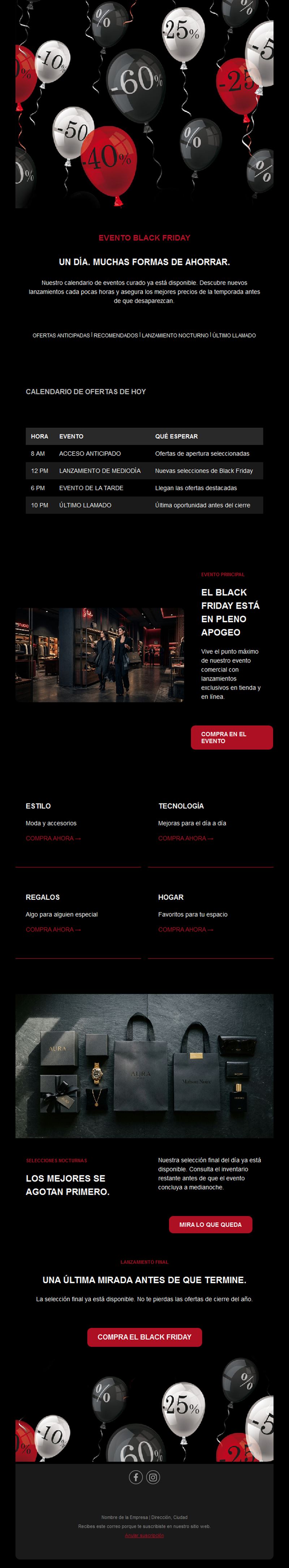Email con programa de ofertas Black Friday