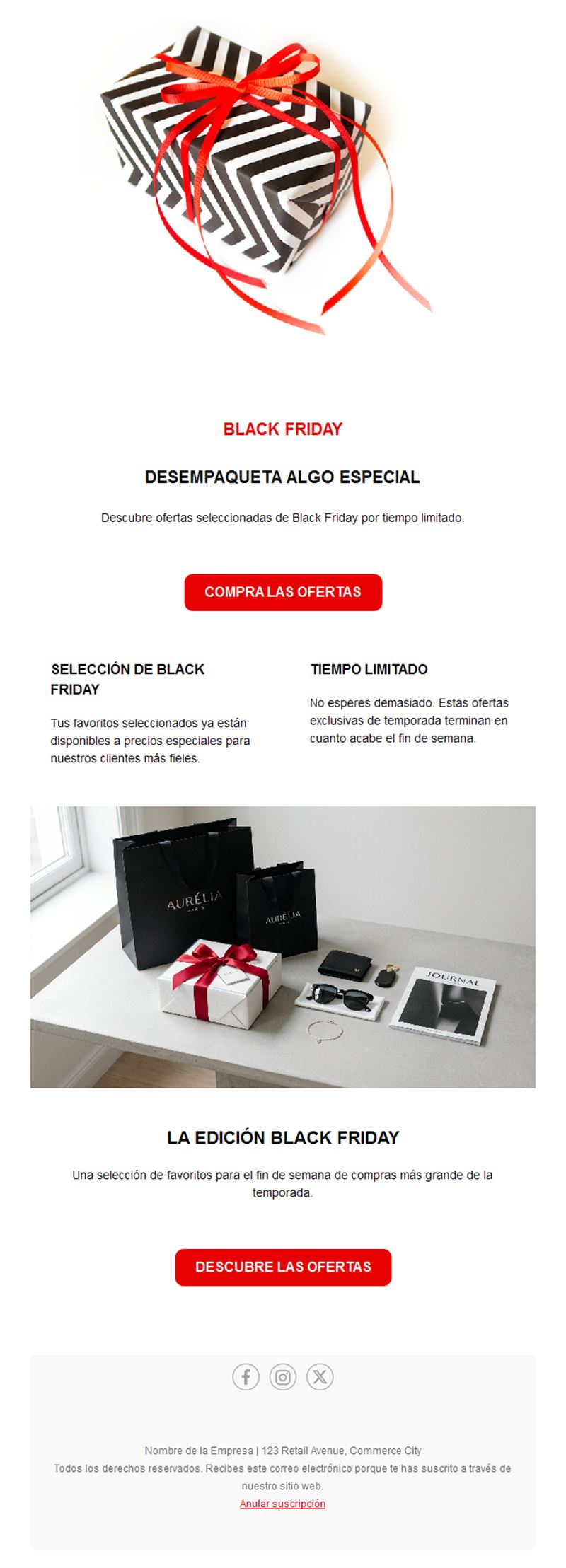 Email de selección de regalos Black Friday
