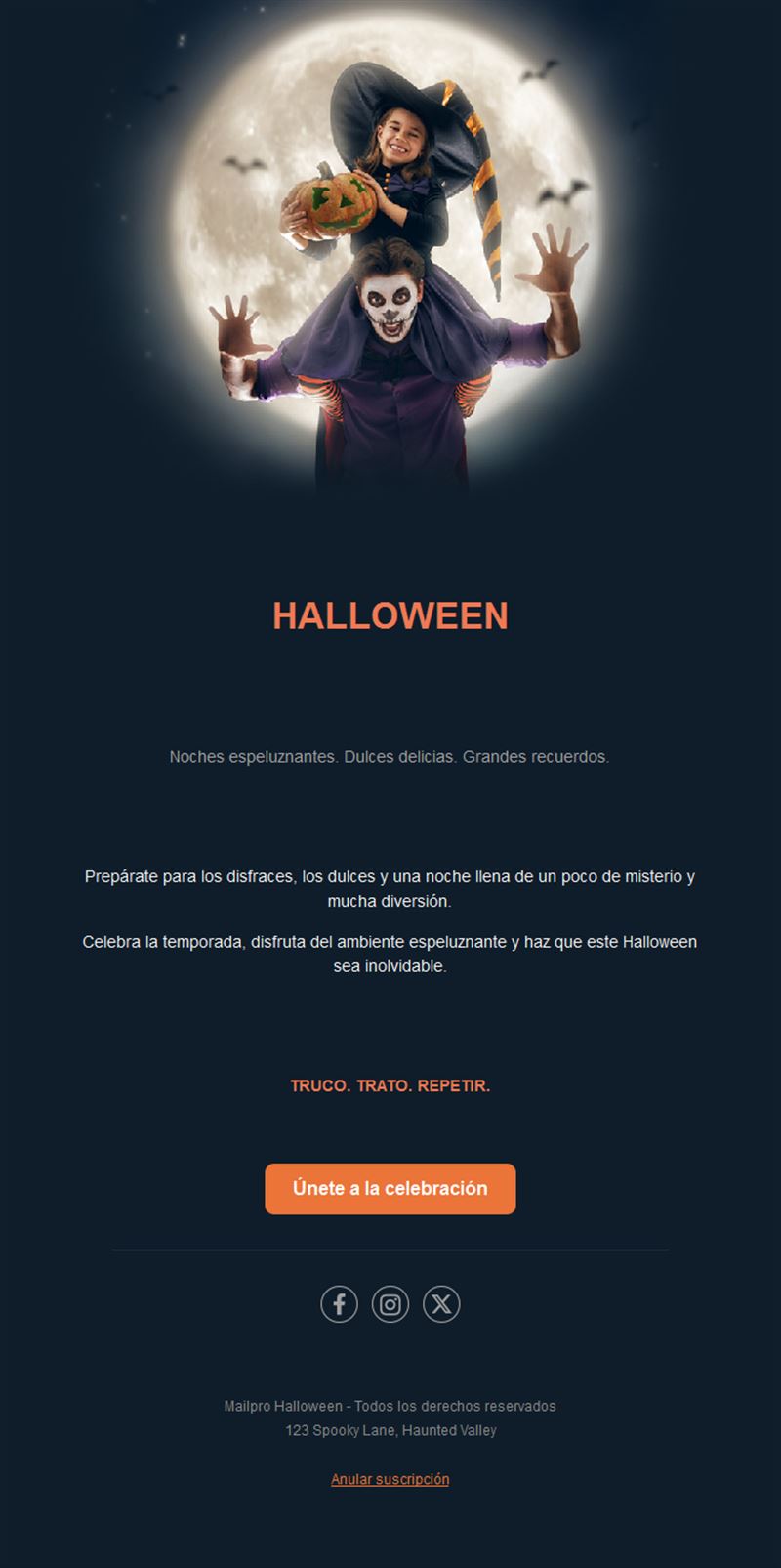 Plantilla de email de Halloween para familias