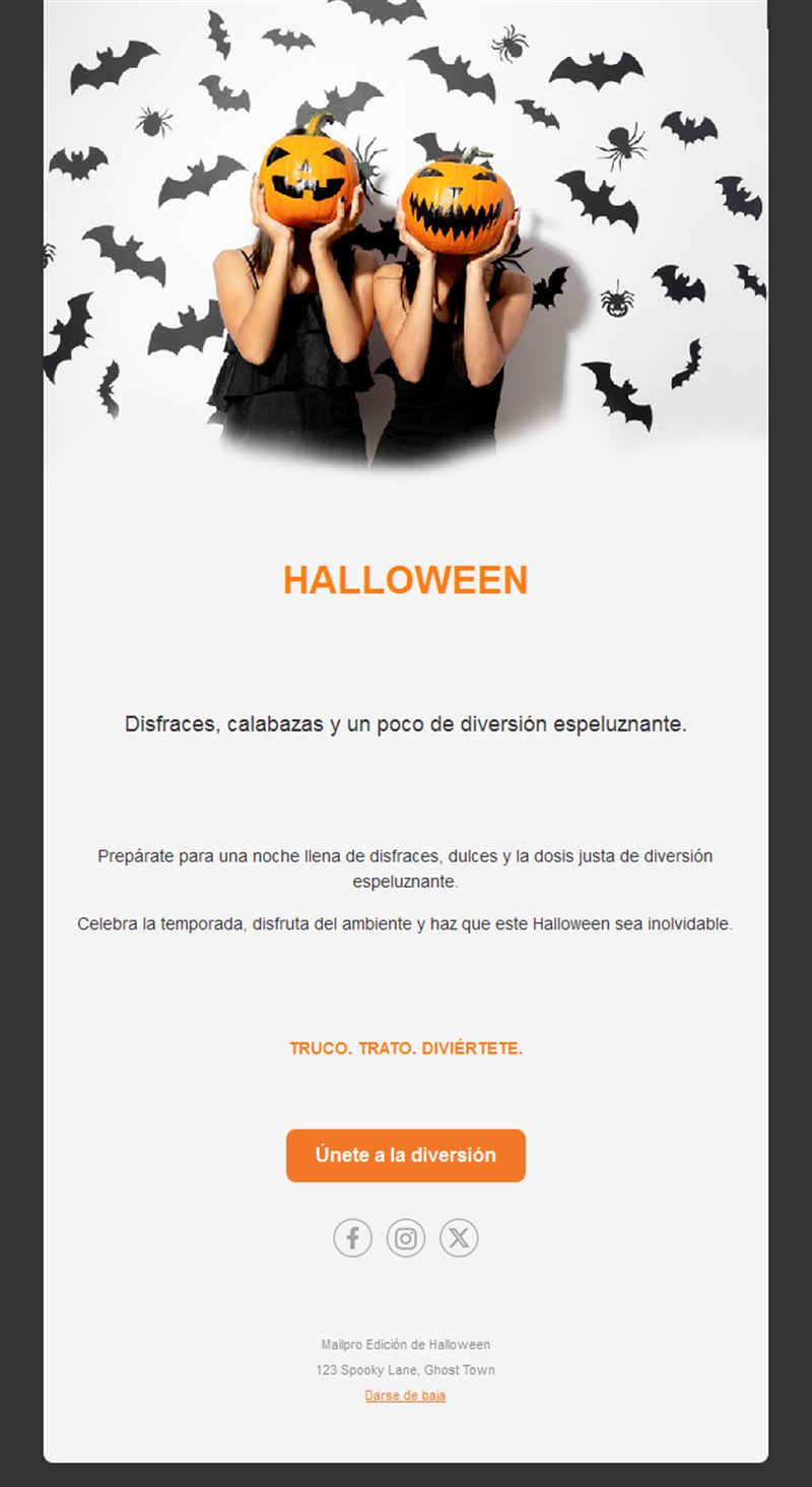 Email para fiesta de disfraces de Halloween
