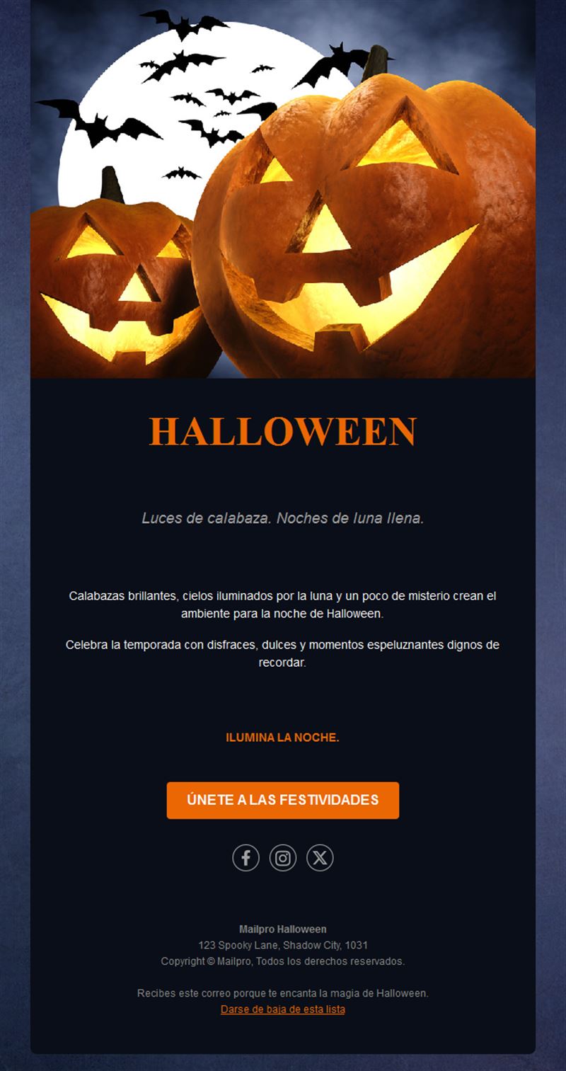 Email de Halloween con calabazas clásicas