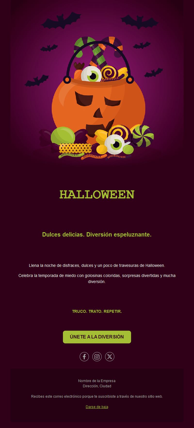 Email de Halloween truco o trato