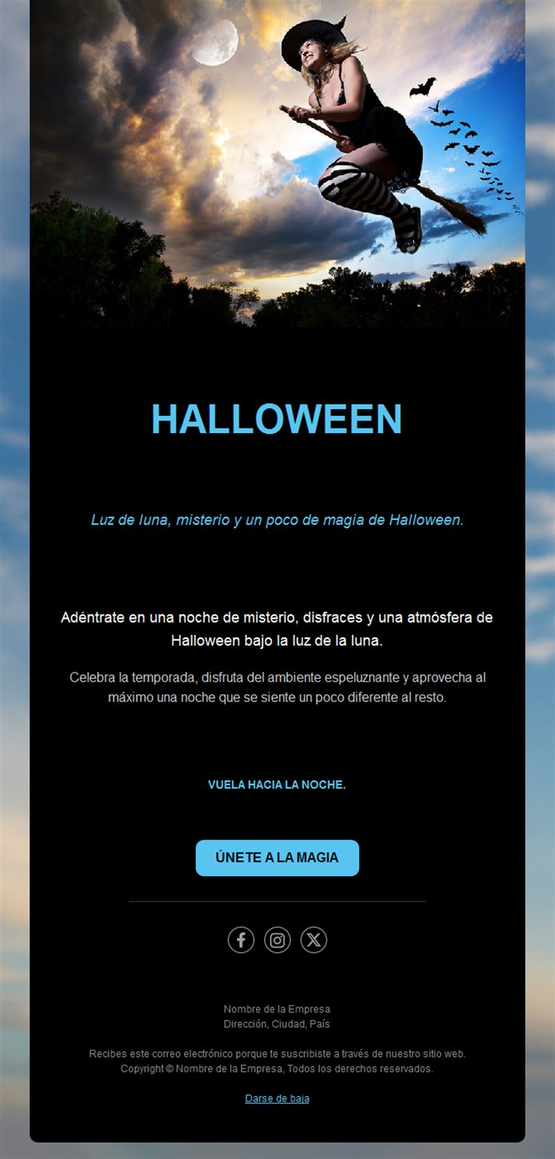 Plantilla de email de Halloween con bruja