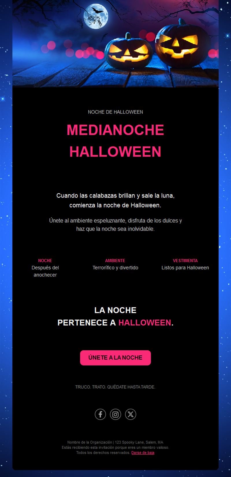 Email para evento nocturno de Halloween