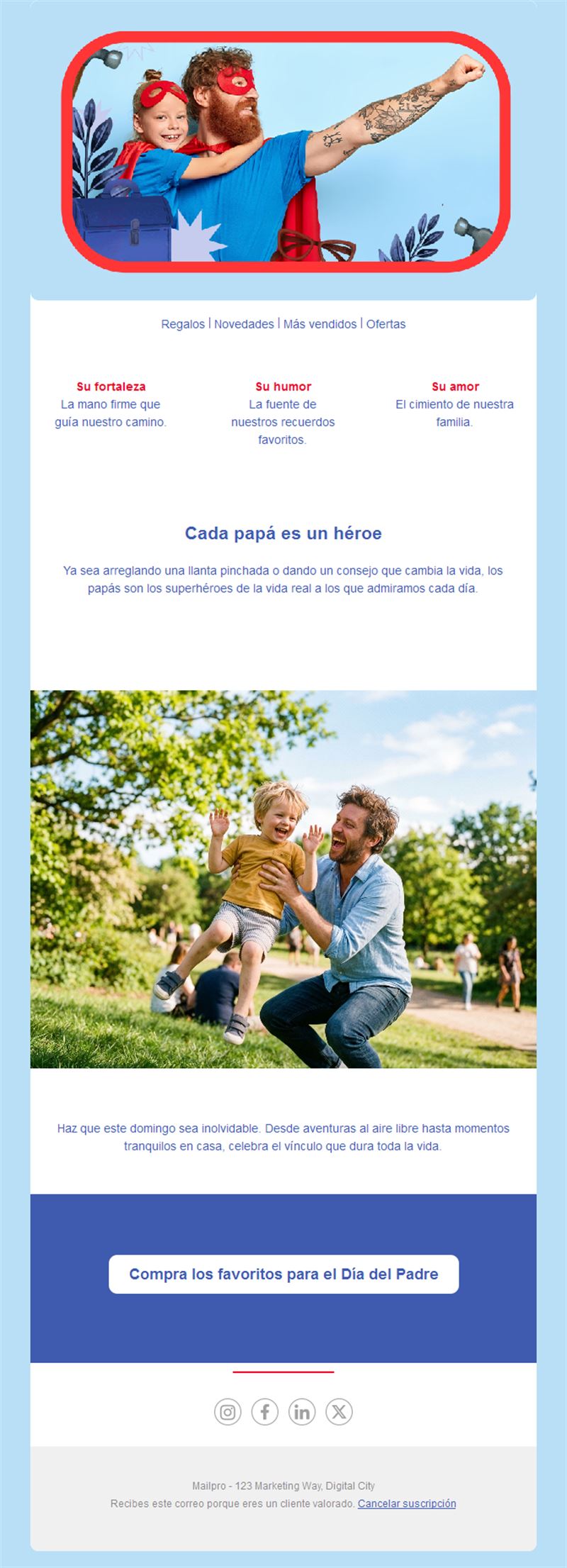 Email del Día del Padre con papá superhéroe