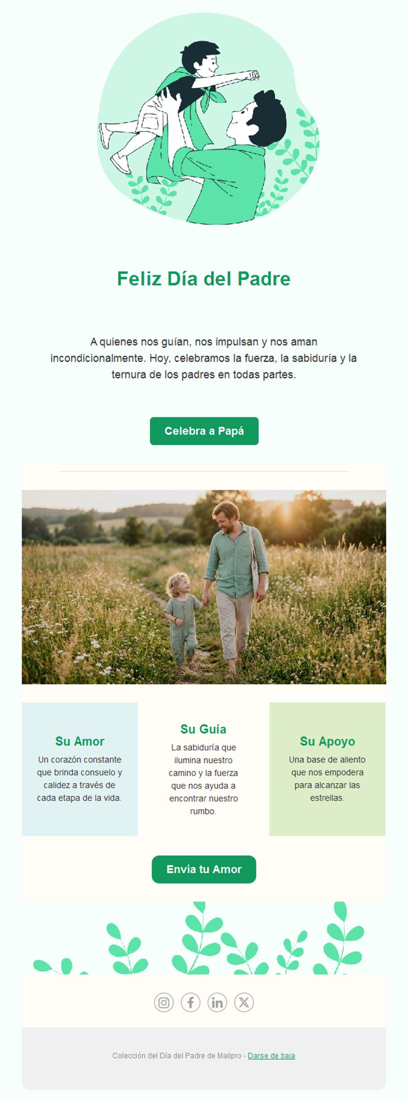 Email verde ilustrado del Día del Padre