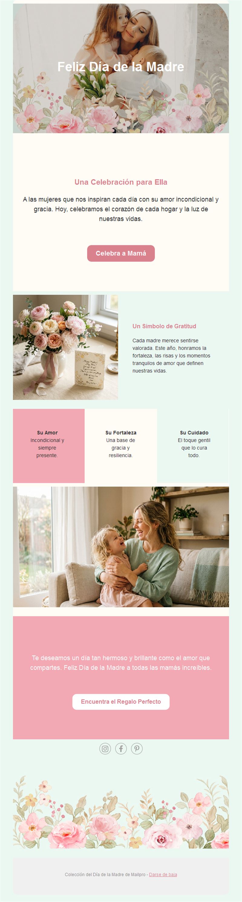 Newsletter menta y rosa del Día de la Madre