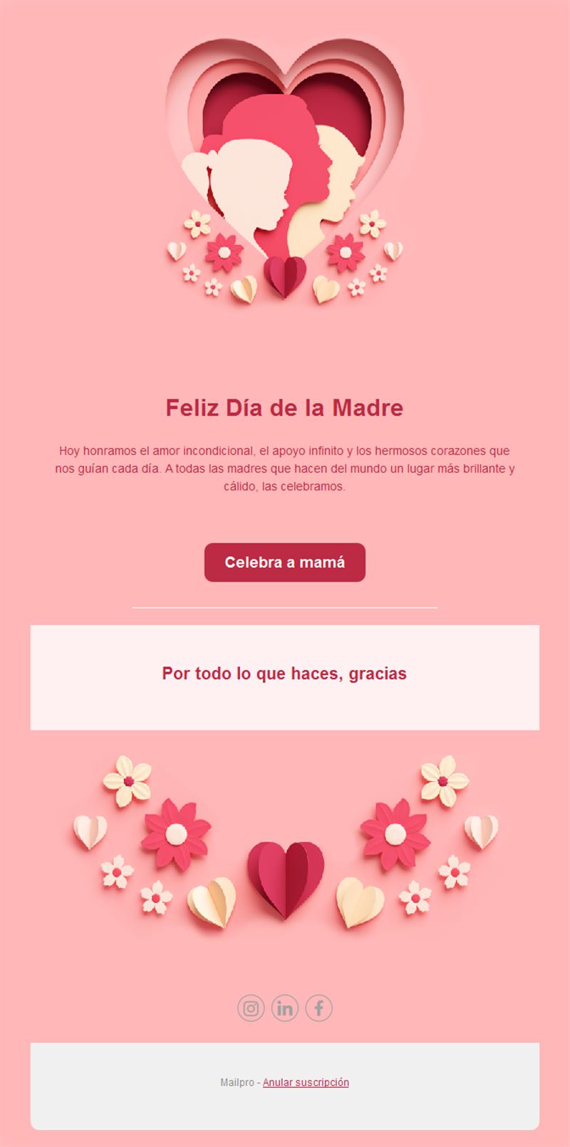 Email rosa del Día de la Madre con corazón