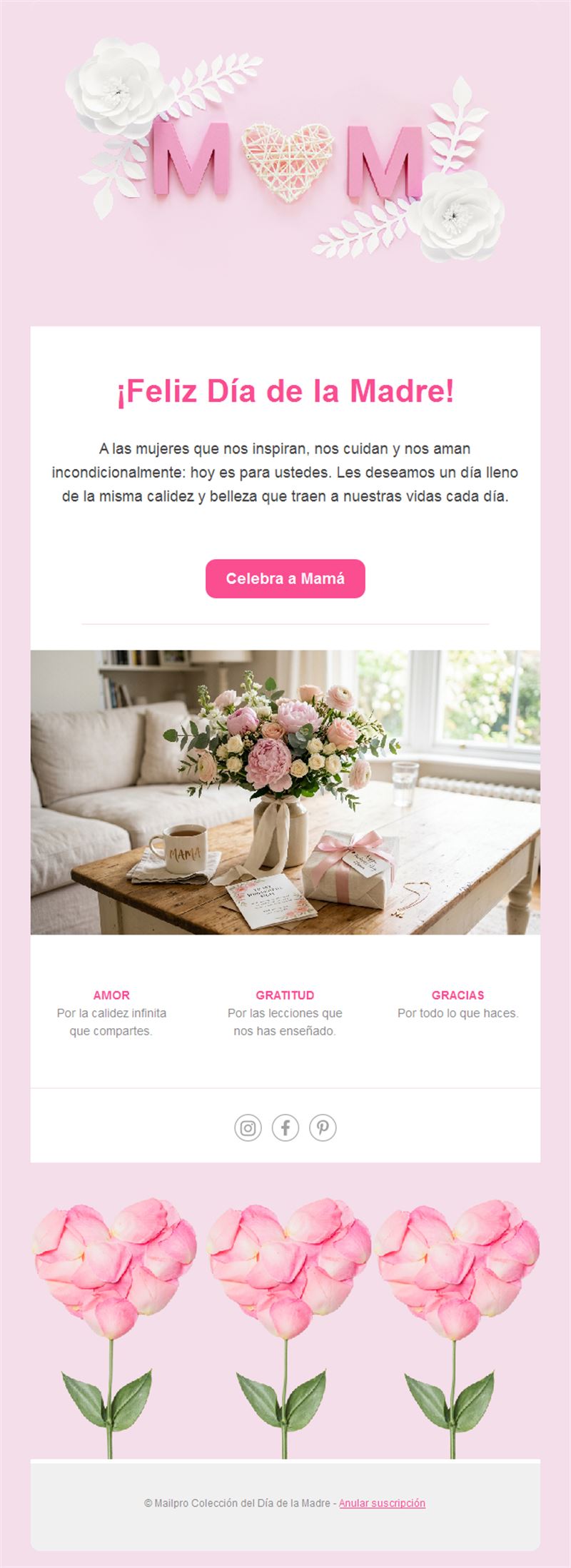 Email del Día de la Madre con letras MOM