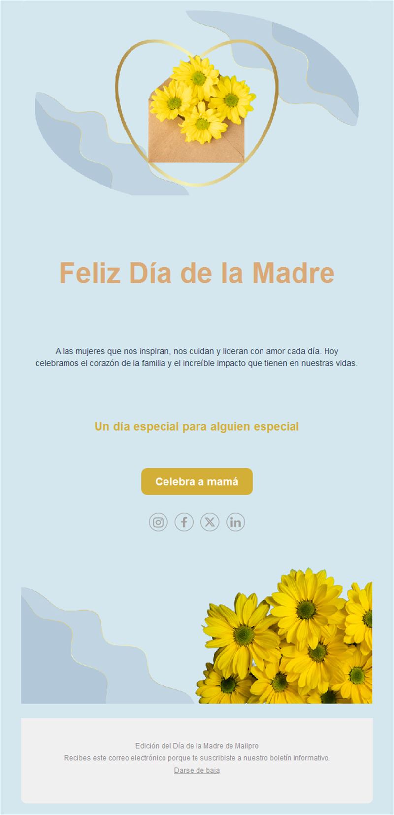 Email del Día de la Madre con flores amarillas