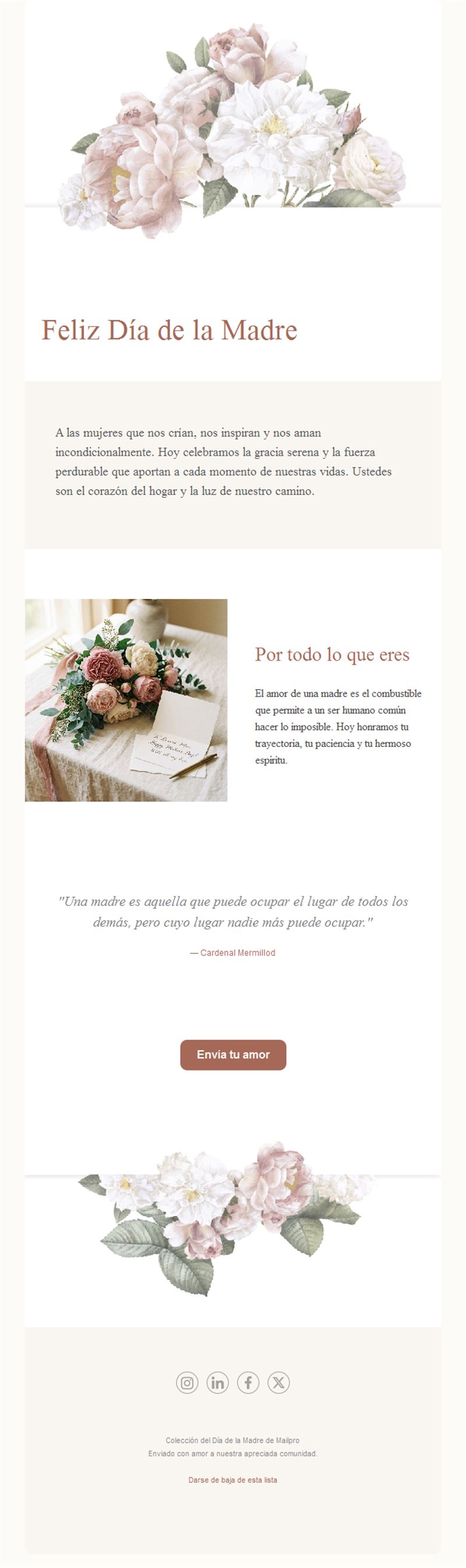 Email elegante del Día de la Madre con peonías