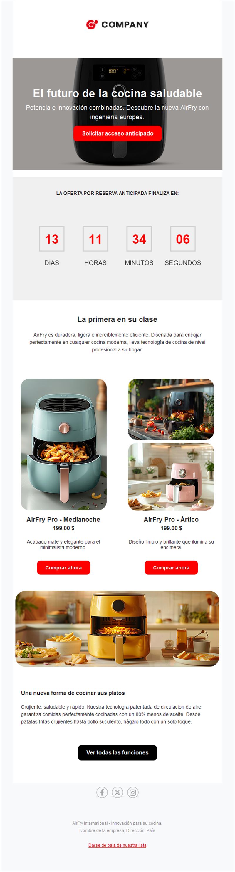 Email de lanzamiento de producto con cuenta atrás