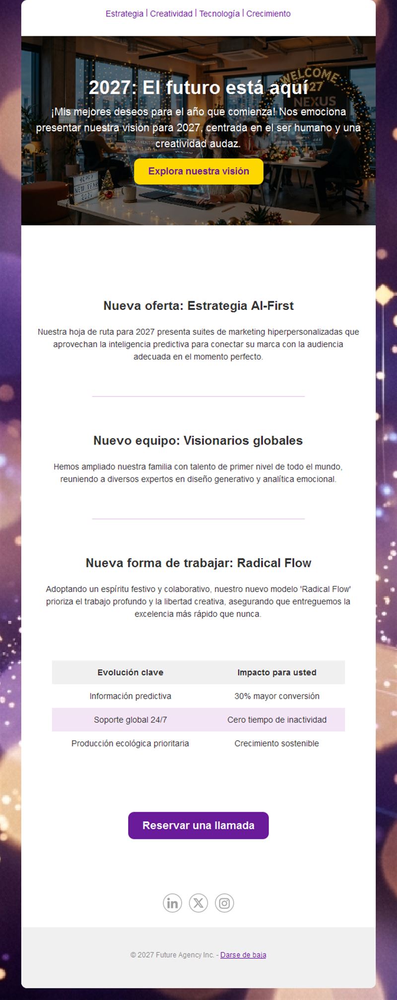 Email de Año Nuevo 2027 para agencias y B2B