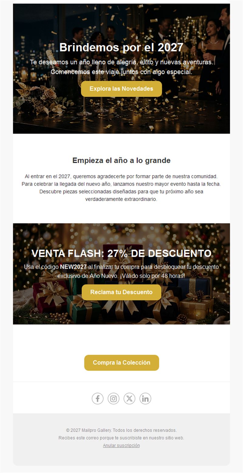 Plantilla de email de oferta flash de Año Nuevo