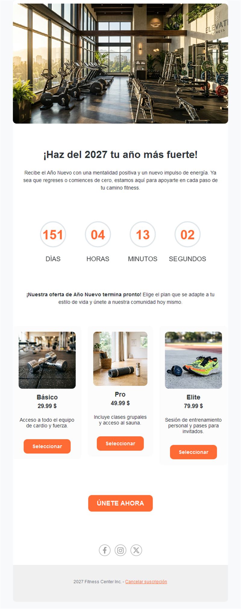 Email de Año Nuevo 2027 para gimnasios y fitness