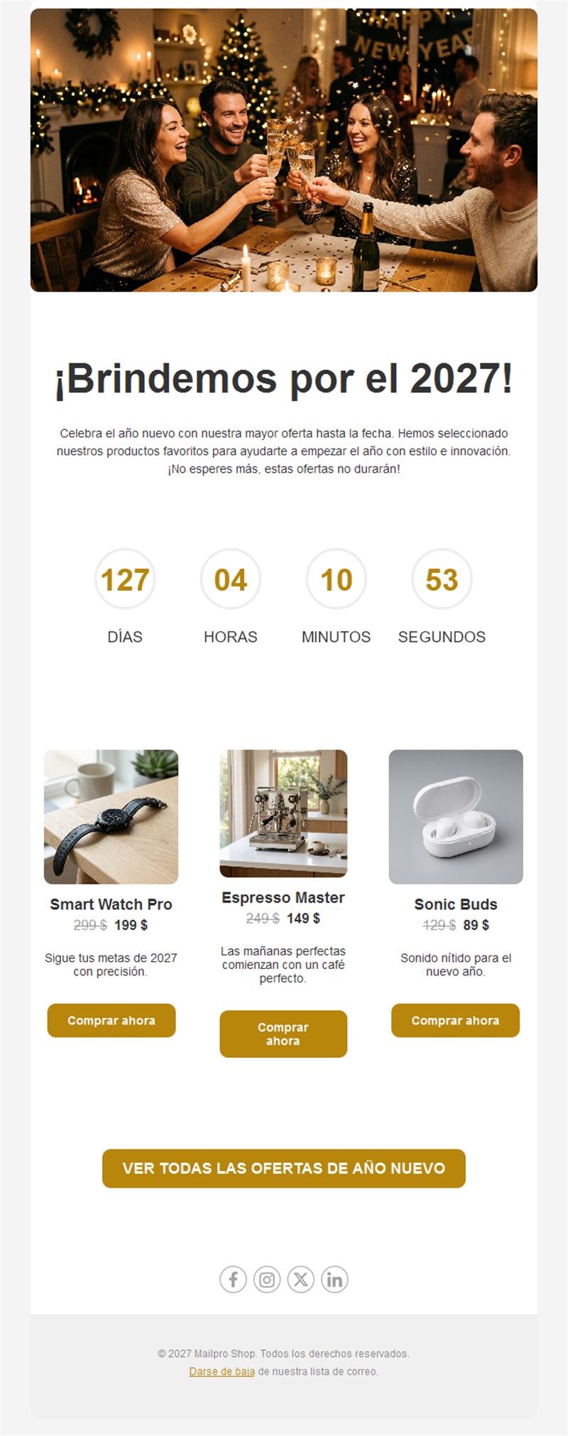 Plantilla de email de rebajas de Año Nuevo 2027