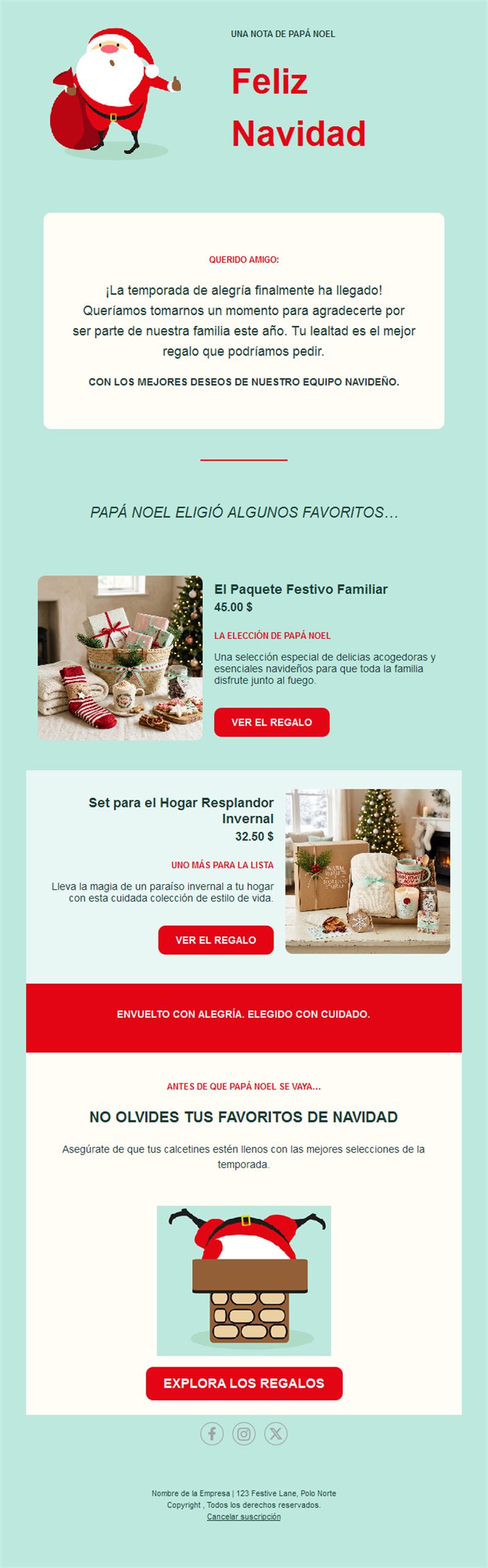 Email de Papá Noel con selección de regalos