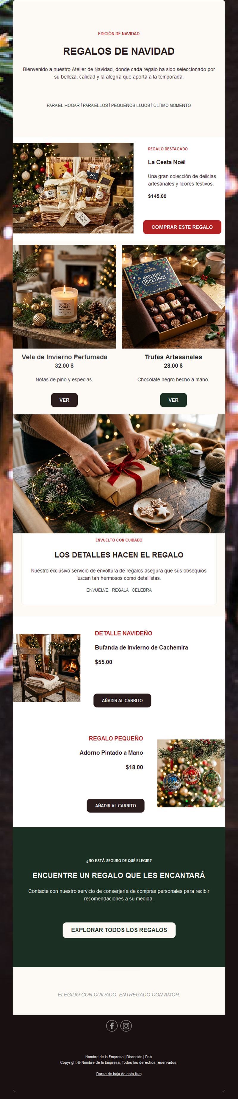 Email de guía de regalos de Navidad