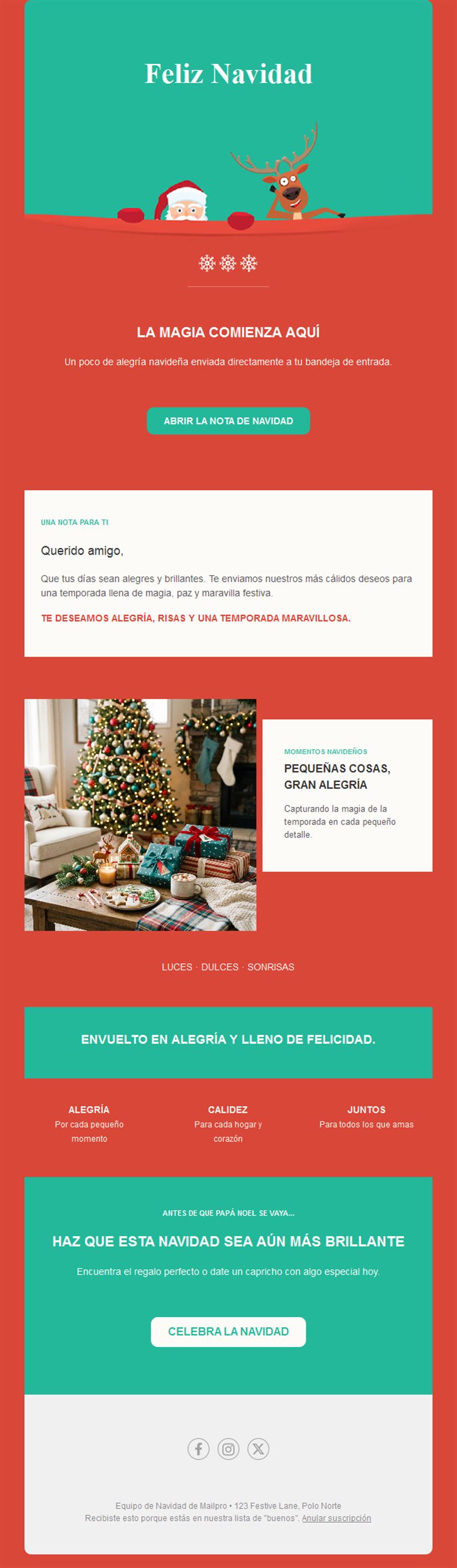 Email de Feliz Navidad con reno y mensaje