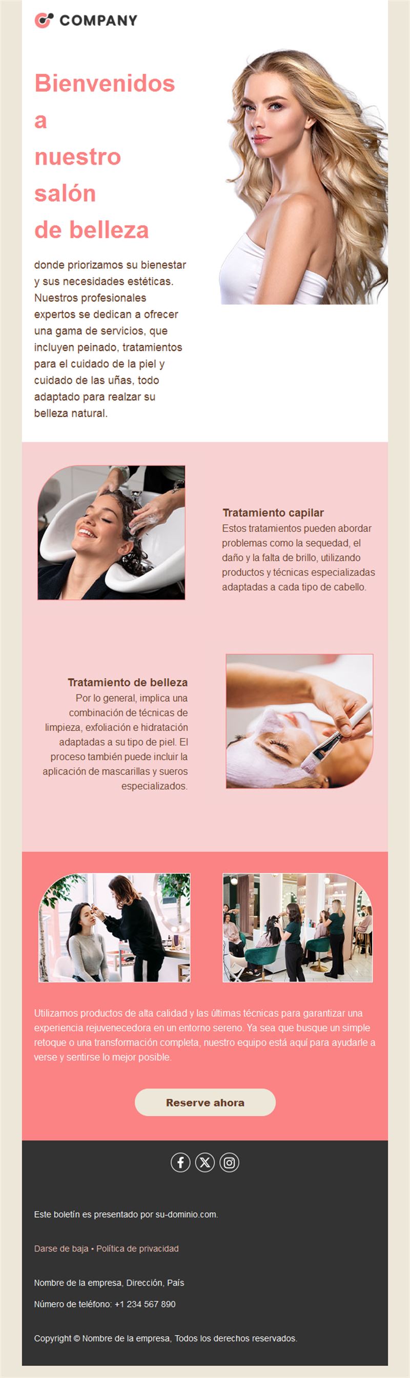 Email de servicios para salón de belleza