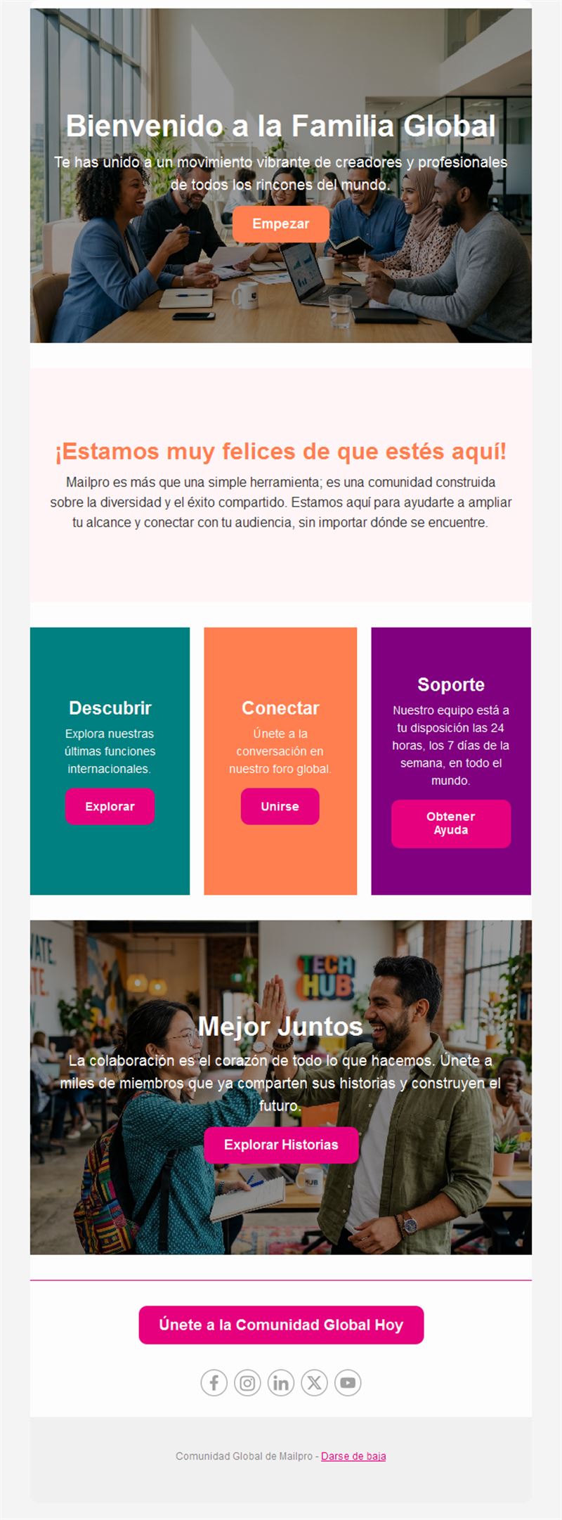 Email de bienvenida a una comunidad global