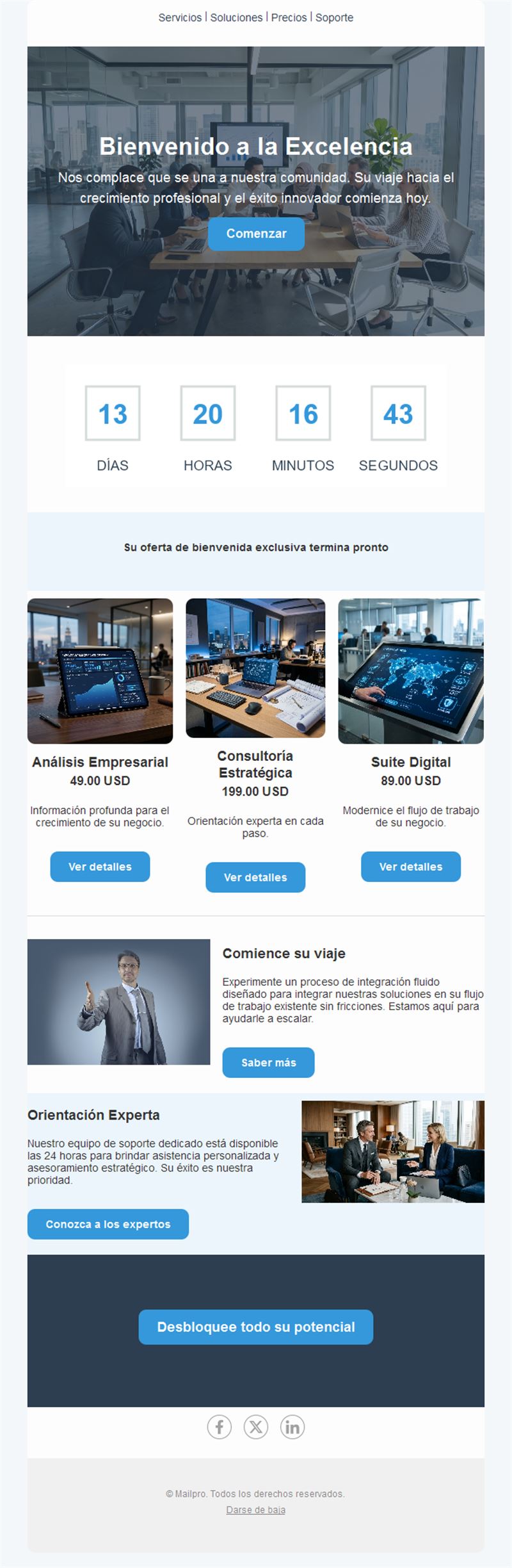 Email de bienvenida B2B con cuenta atrás
