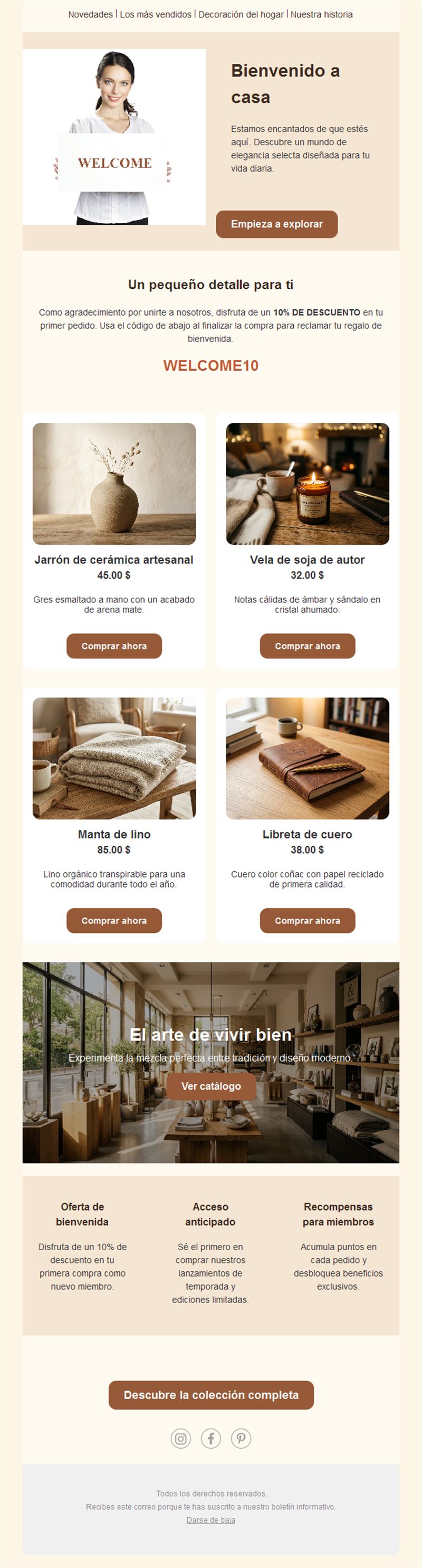 Email de bienvenida con código de primer pedido