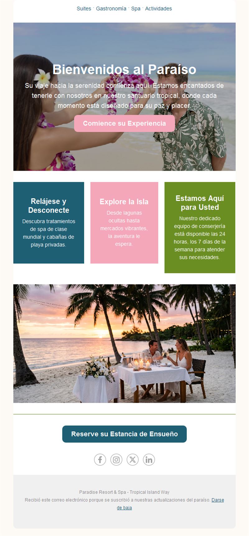 Email de bienvenida de resort