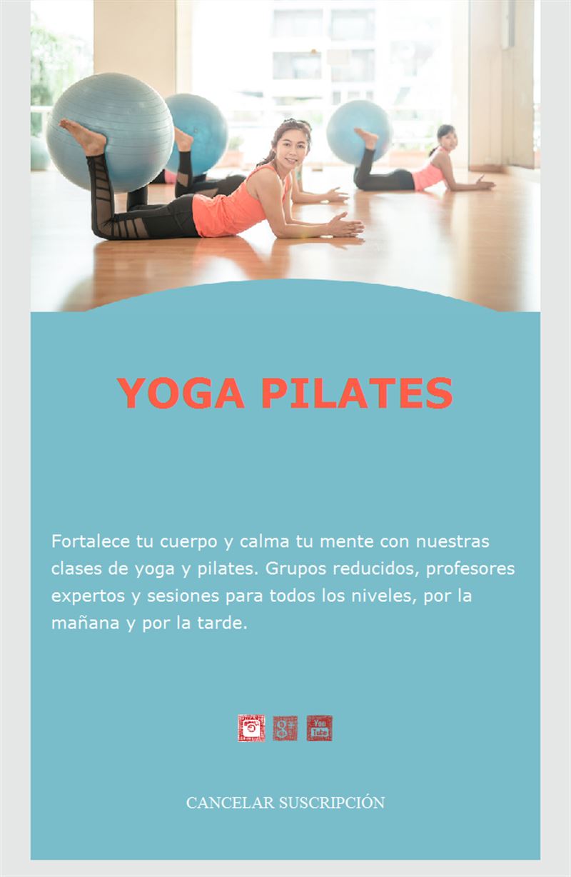 Email turquesa de yoga y pilates