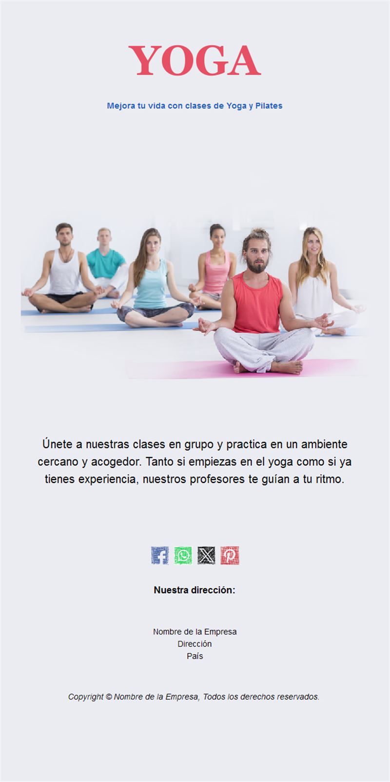 Email de clase de yoga en grupo