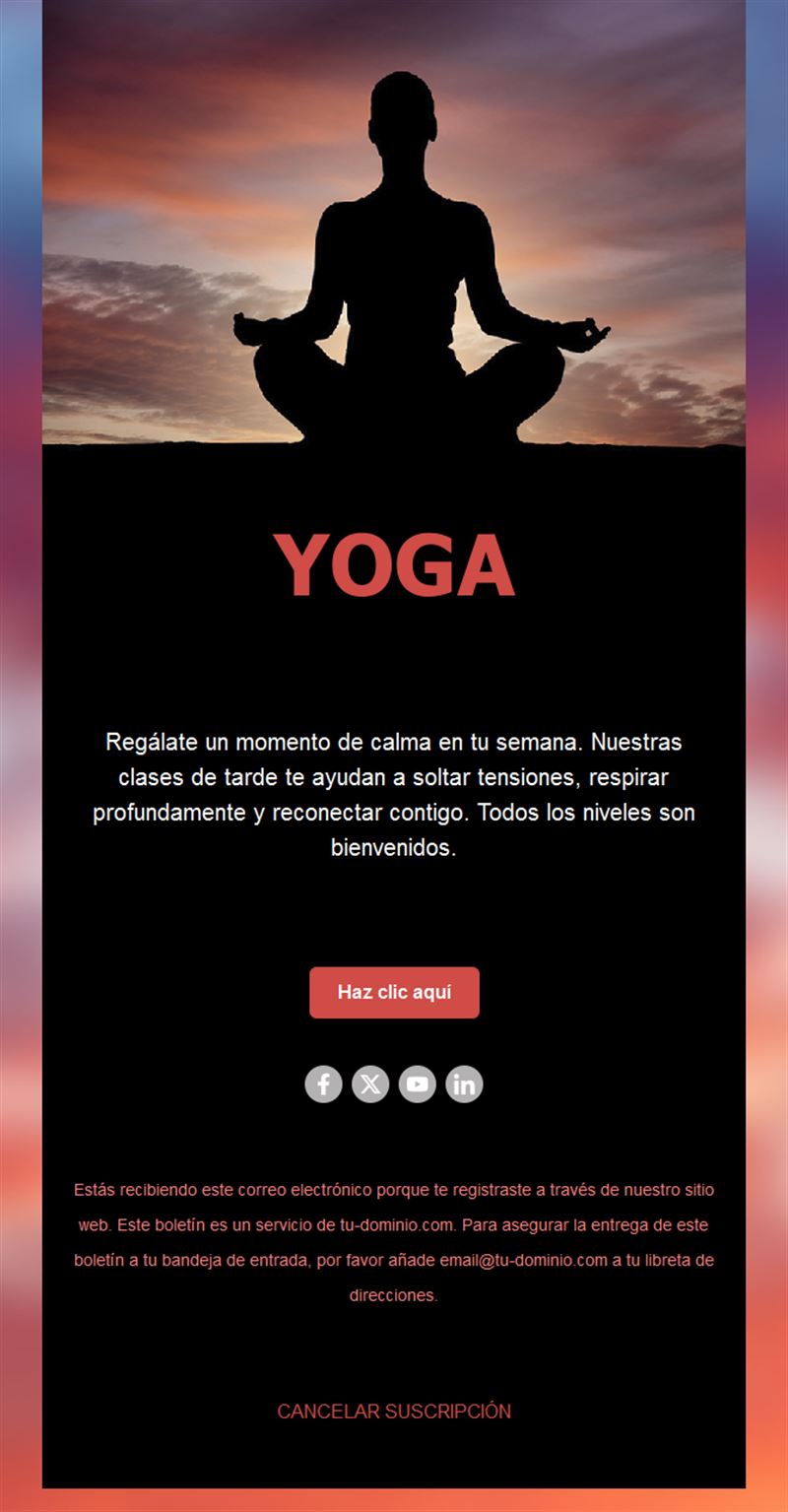 Email de estudio de yoga al atardecer