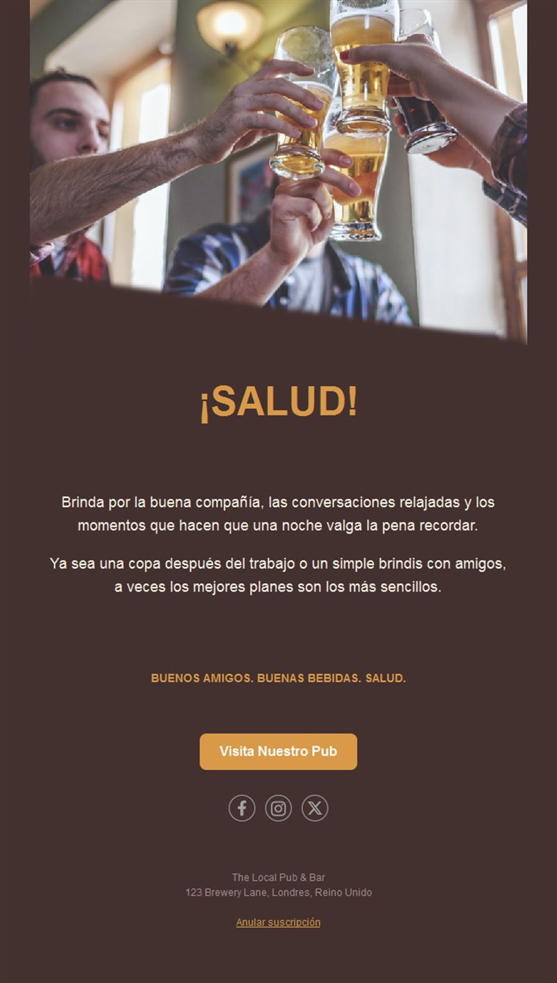 Plantilla de email de pub con amigos brindando
