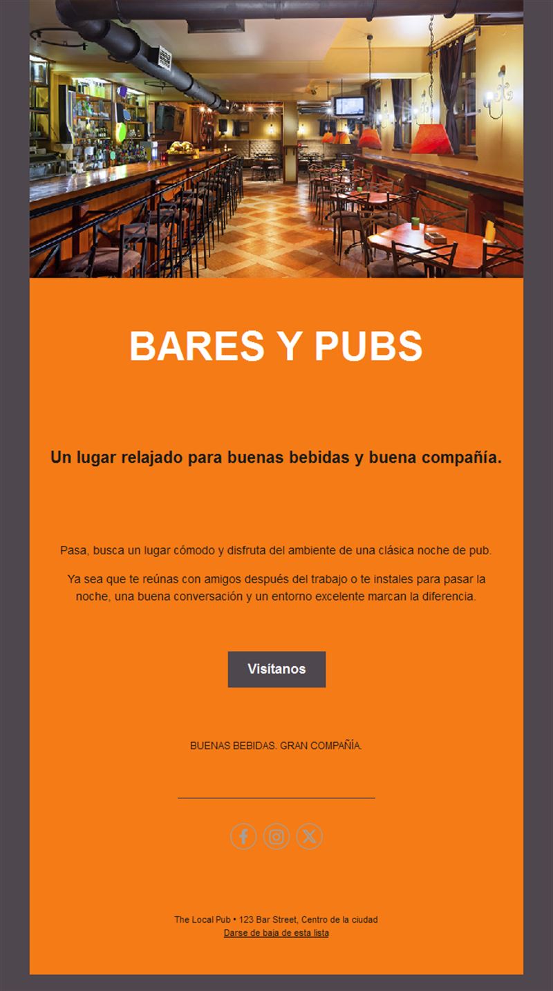 Invitación por email a un pub clásico