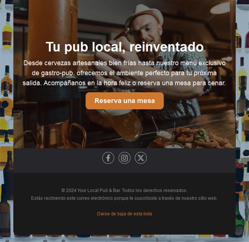 Email de reserva de mesa para gastropub