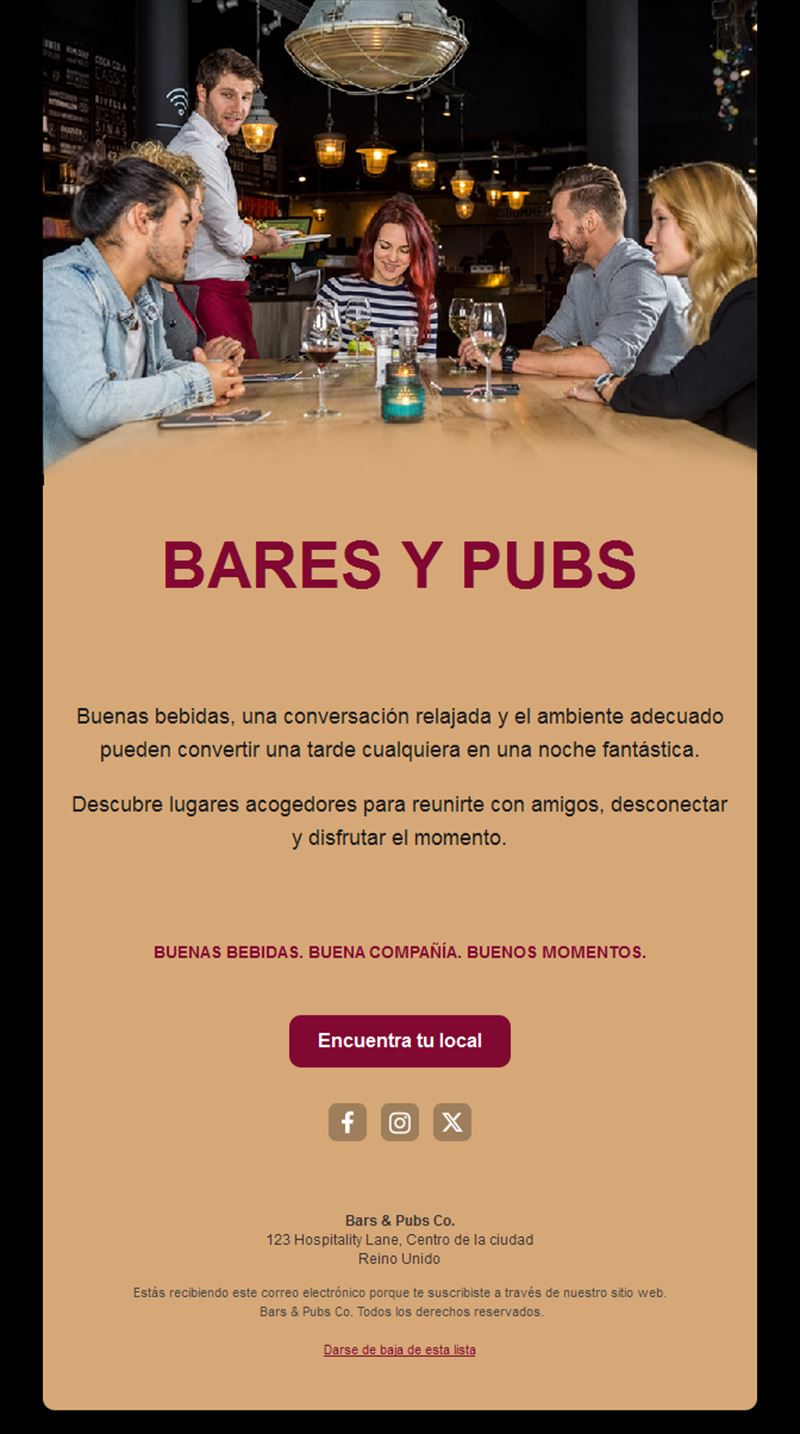 Plantilla de email para bar de barrio