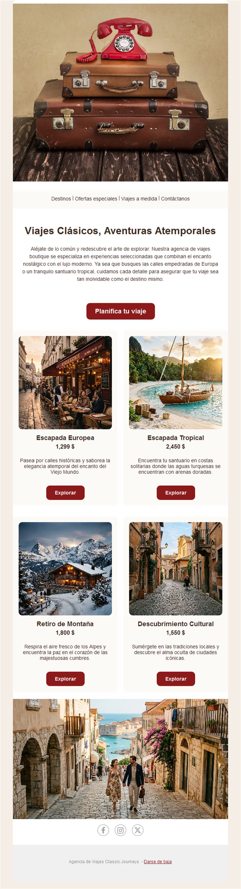 Email vintage de agencia de viajes