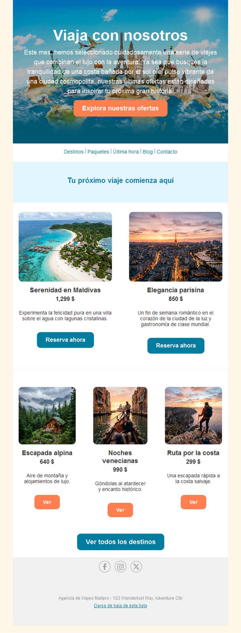 Newsletter de ofertas de viajes