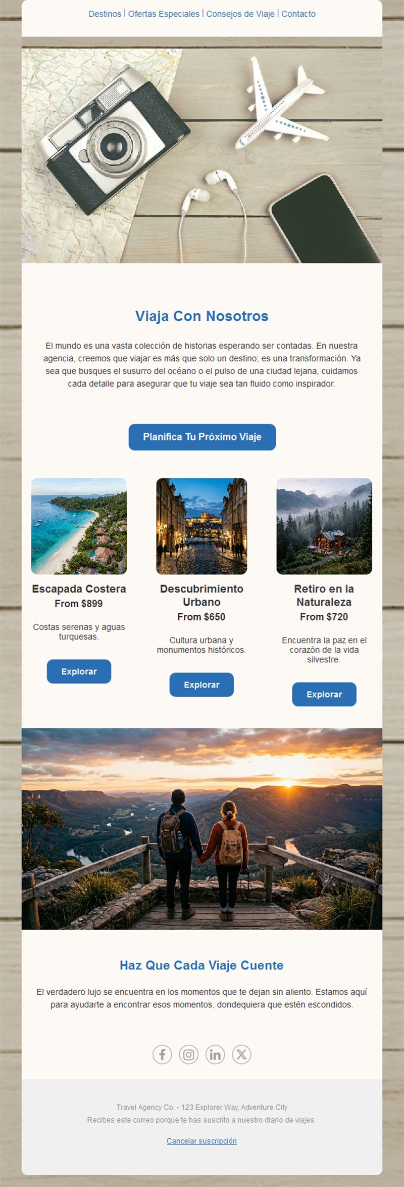 Email de agencia de viajes para planificar