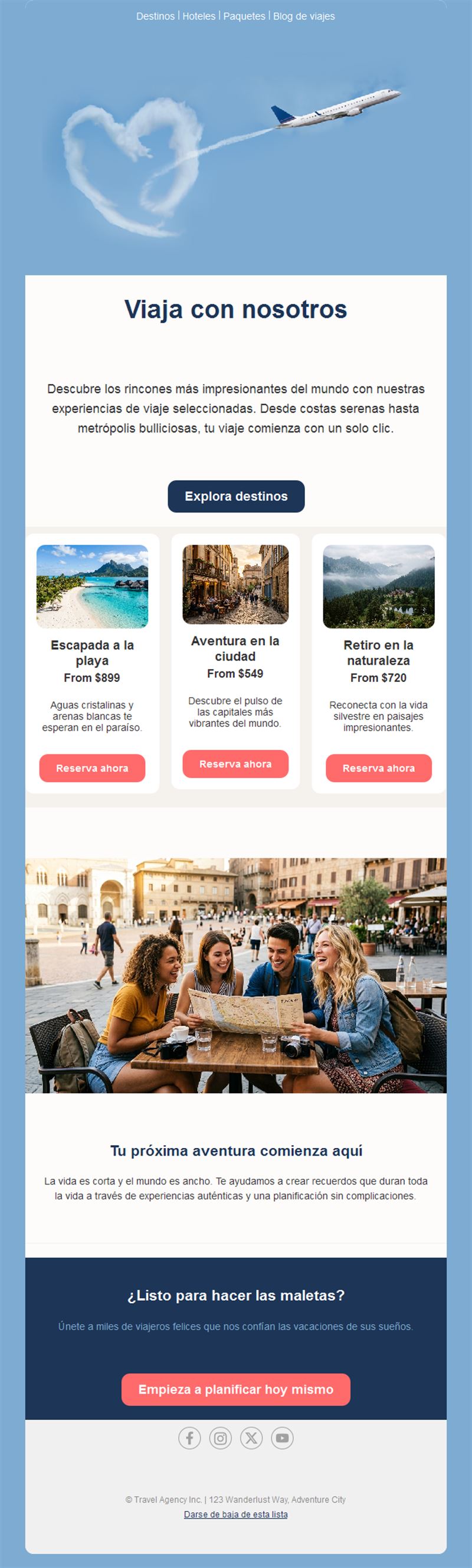 Email de destinos de agencia de viajes