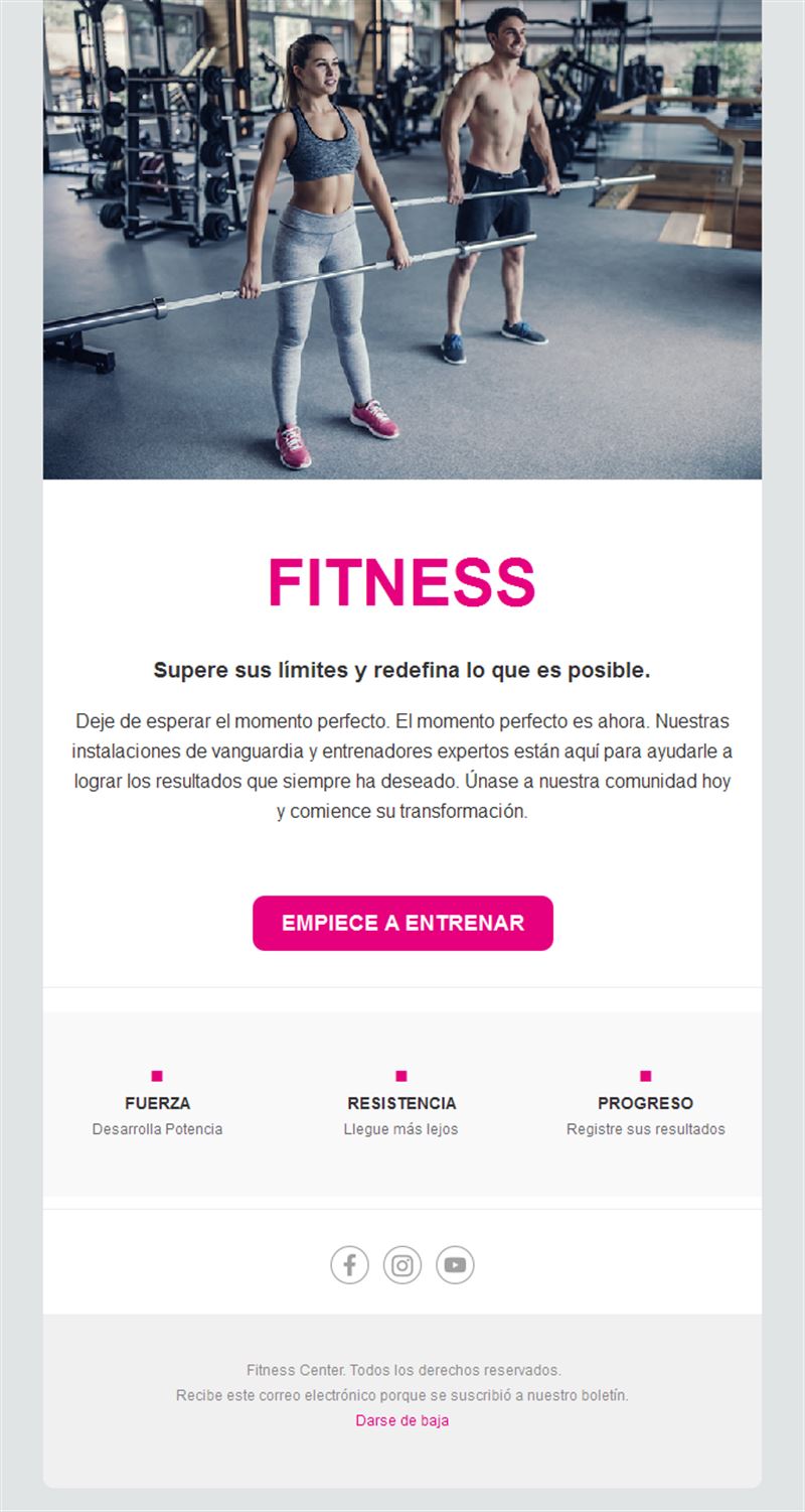 Email de gimnasio rosa y blanco
