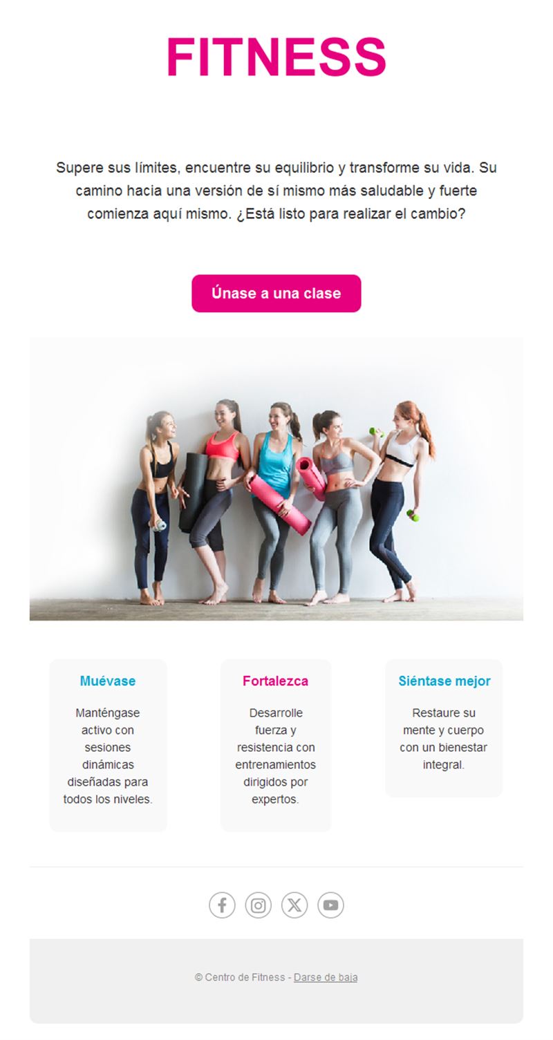 Email de clases de fitness para mujeres
