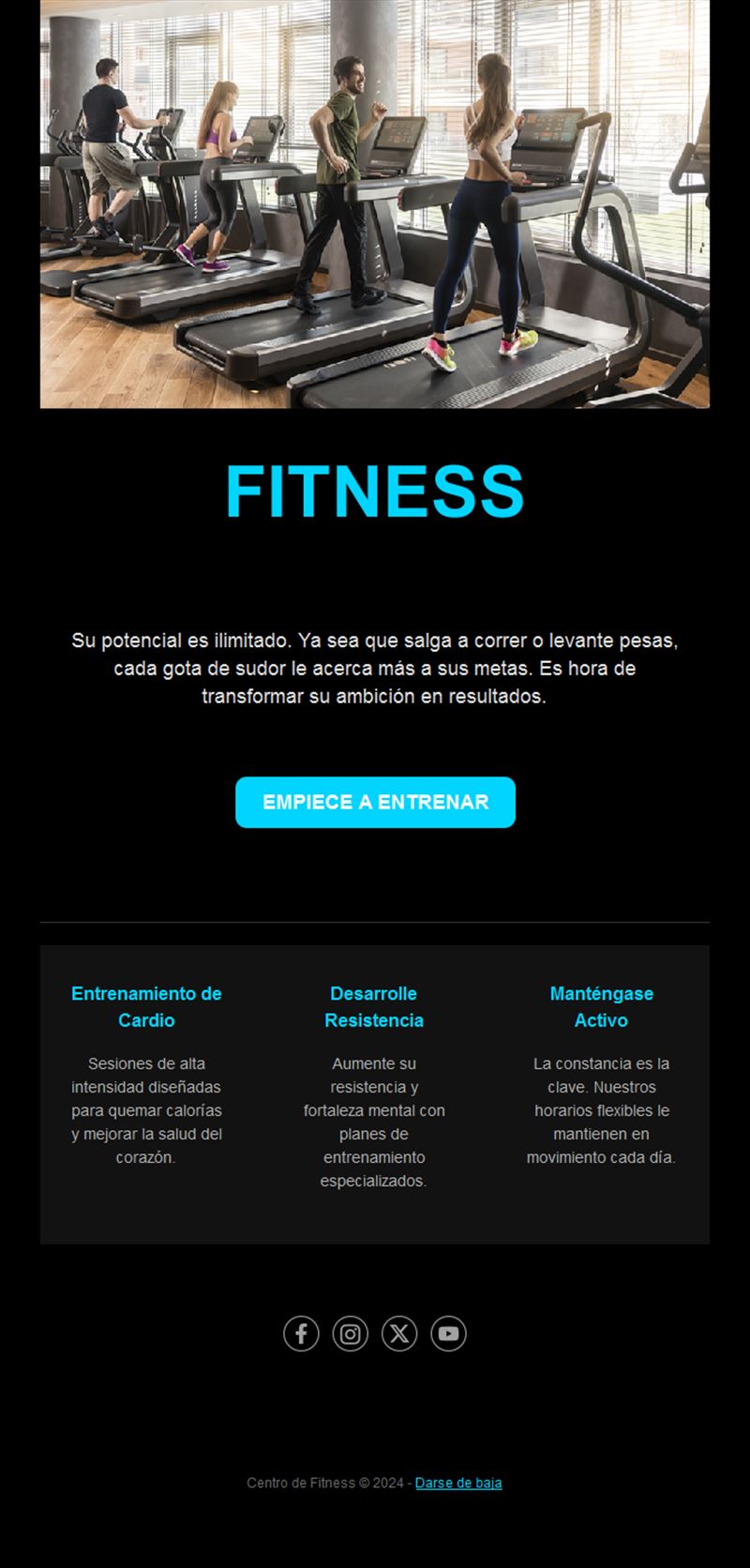 Email de fitness negro y cian
