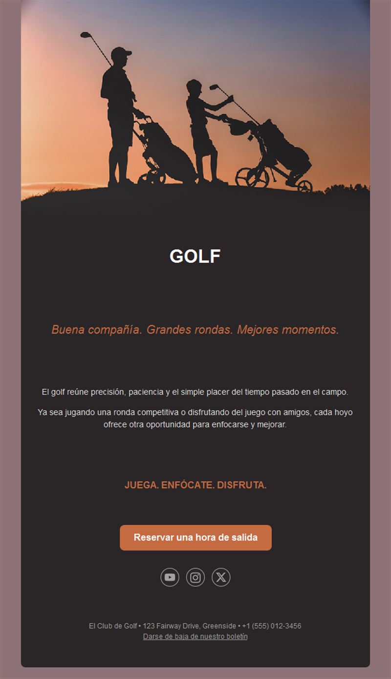 Email de golf entre amigos con reserva