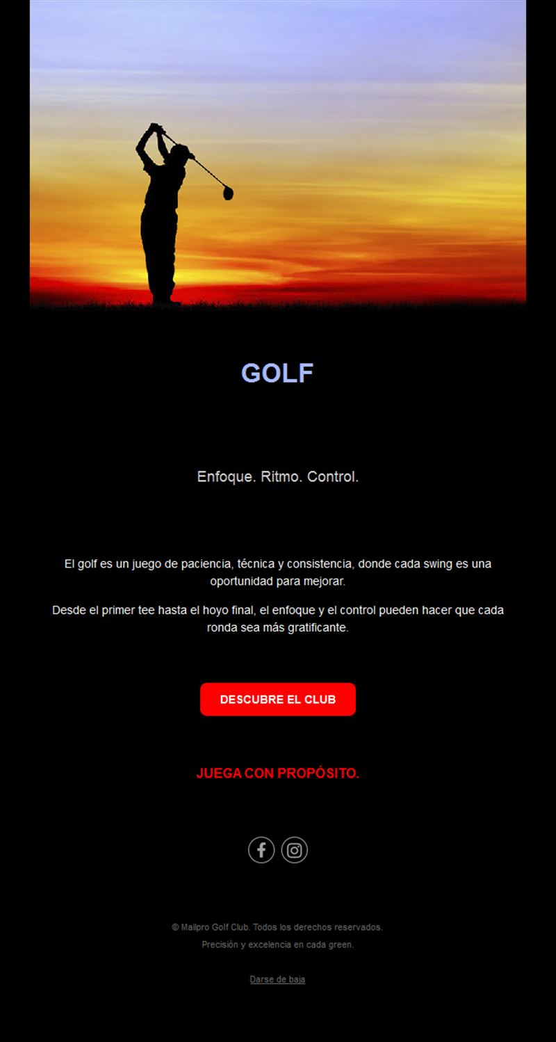 Email negro de club de golf al atardecer