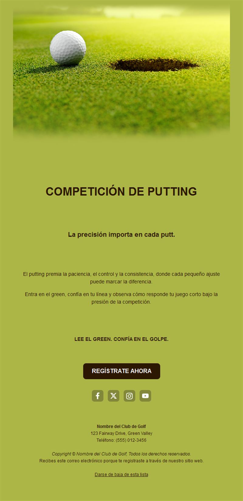 Email de competición de putting