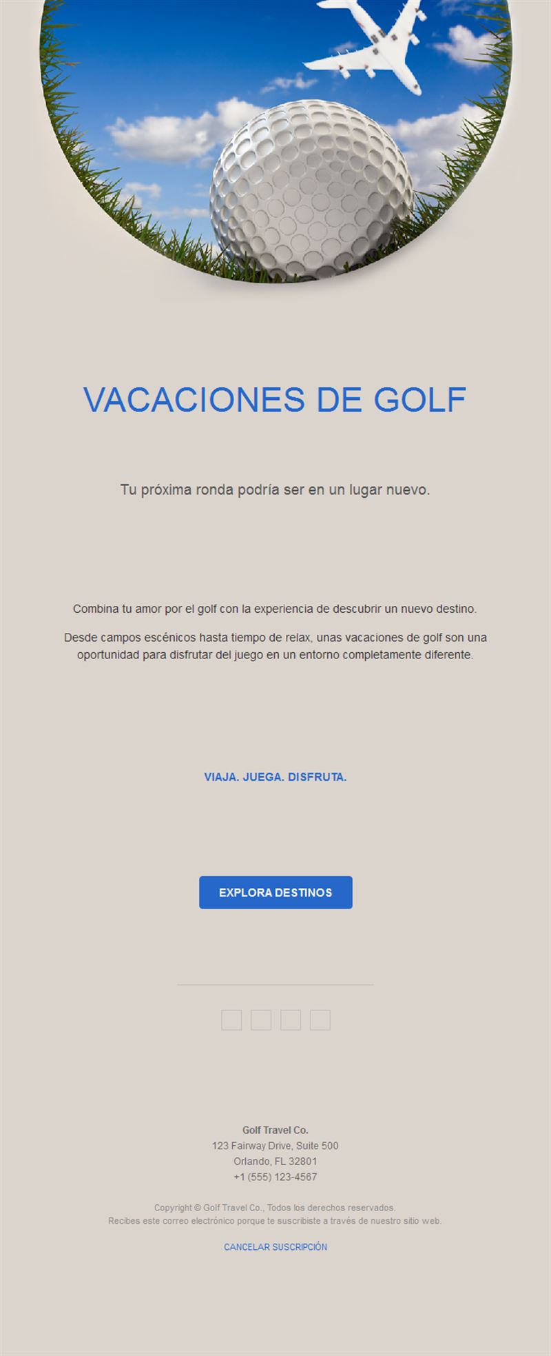 Email de viajes de golf