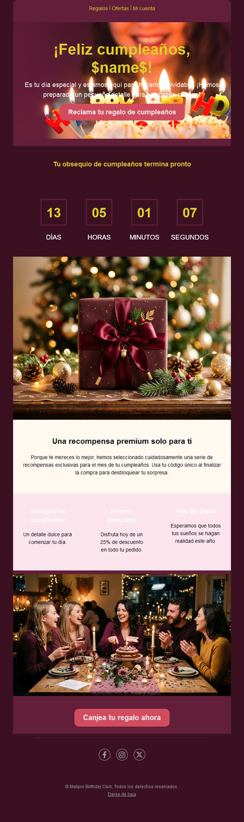 Email de recompensa premium con cuenta atrás