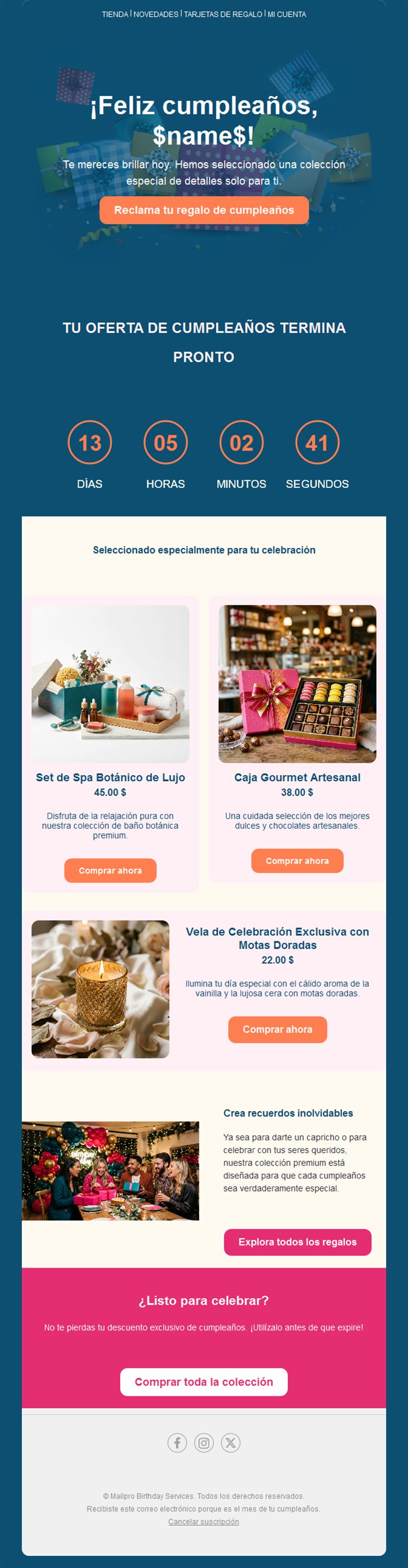 Email de oferta de cumpleaños con cuenta atrás